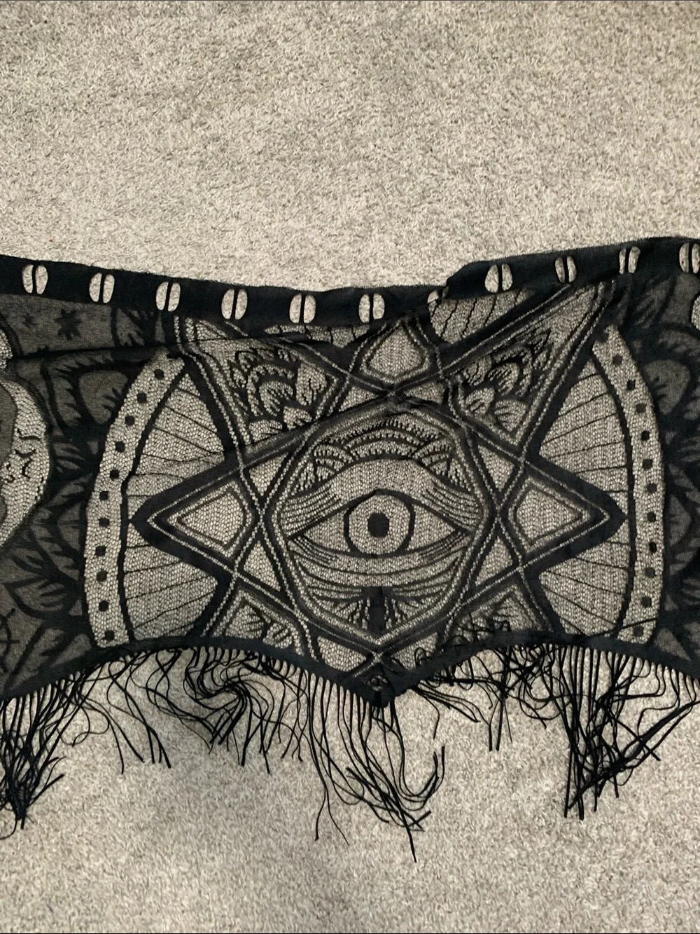 Spirit Halloween Black Celestial Fringe Semi Sheer Window Valance